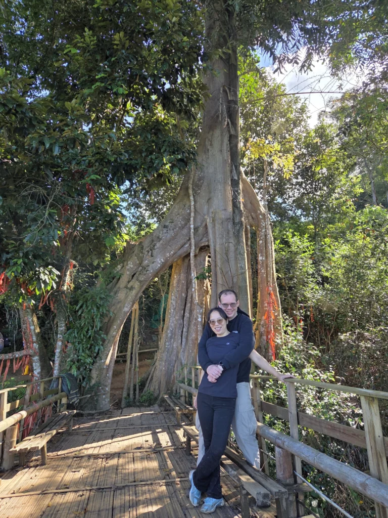 Rong und Stefan, im Hintergrund ein Urwaldbaum