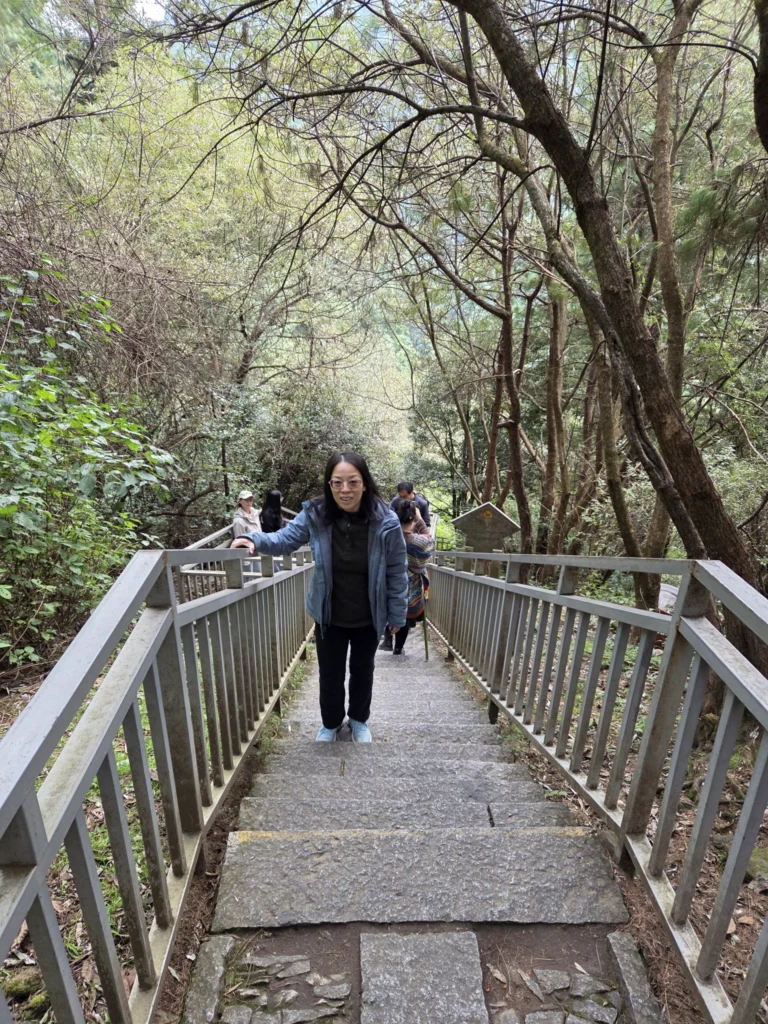 Rong beim Treppenaufstieg