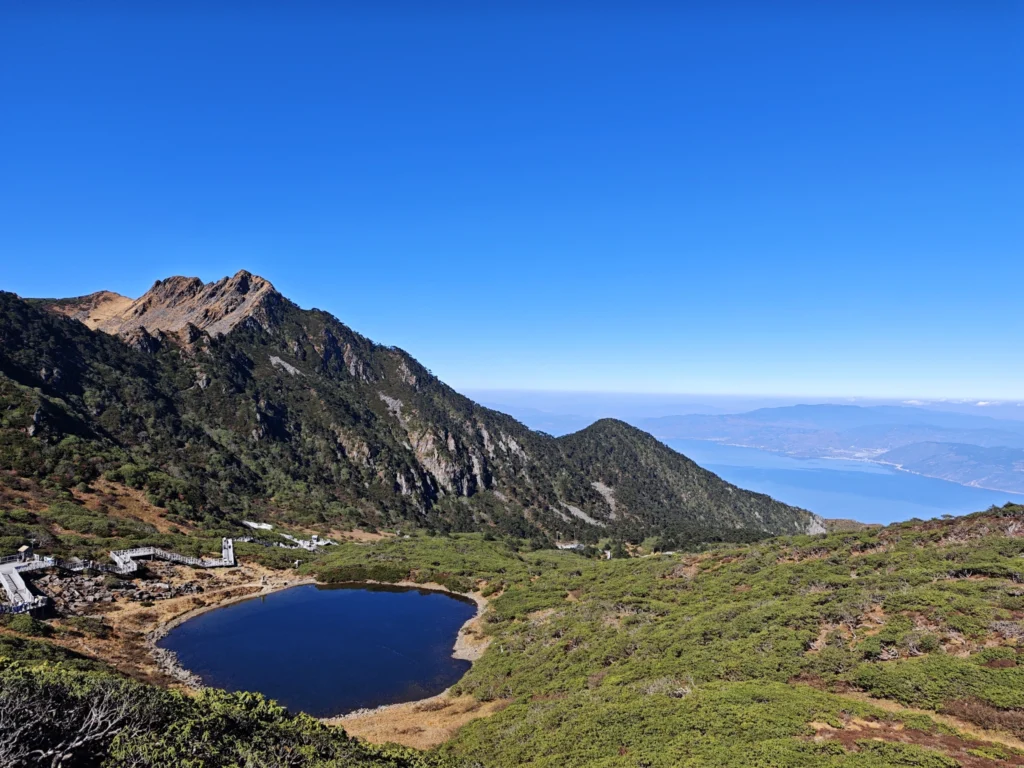 Blick auf einen See und ein wenig Gebirge